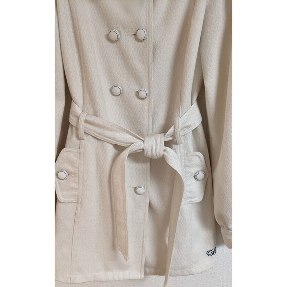 Women's BILLABONG Cotton/Poly Cream Color Double Breasted Belted Coat Size 12 - Picture 3 of 13